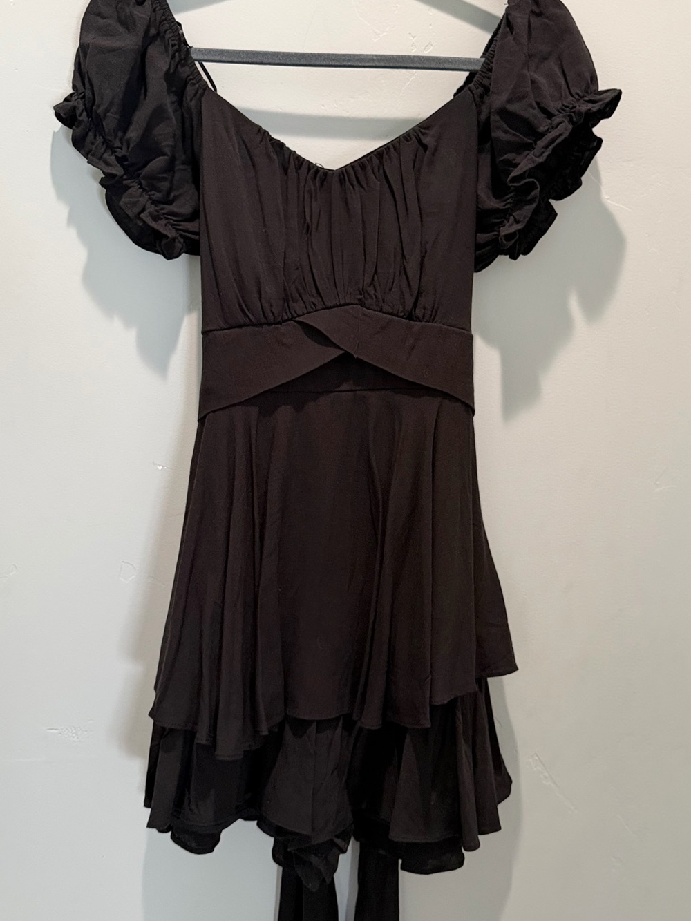 Altar’d State Women’s Black Puff Sleeve Tiered Romper/Dress XL NWOT